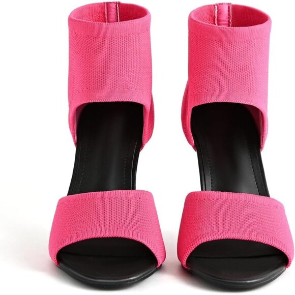 Hot Pink 3 Inches Peep Toe Synthetic Stiletto Stretchy Heeled Sandals for Women - Picture 6 of 10